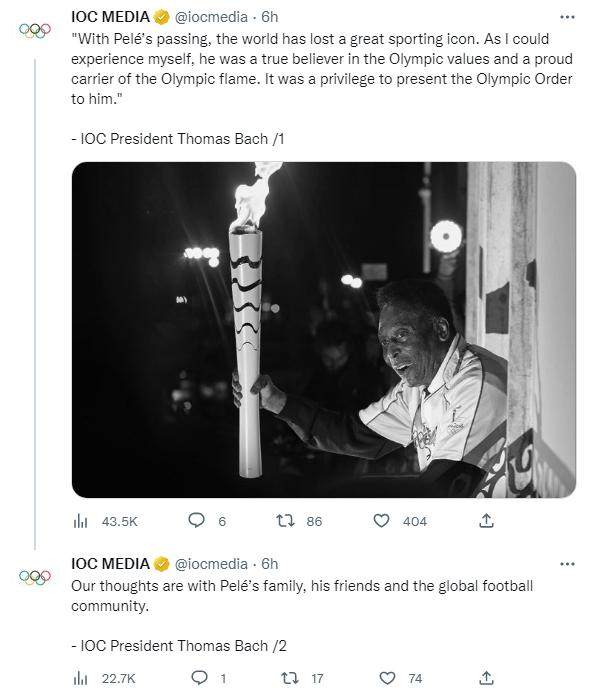 开云-体坛众星悼念贝利：“火箭”分享合影 IOC发文志哀